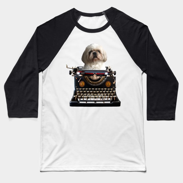 typewriter journalist Shih tzu Dog Baseball T-Shirt by Move-Art